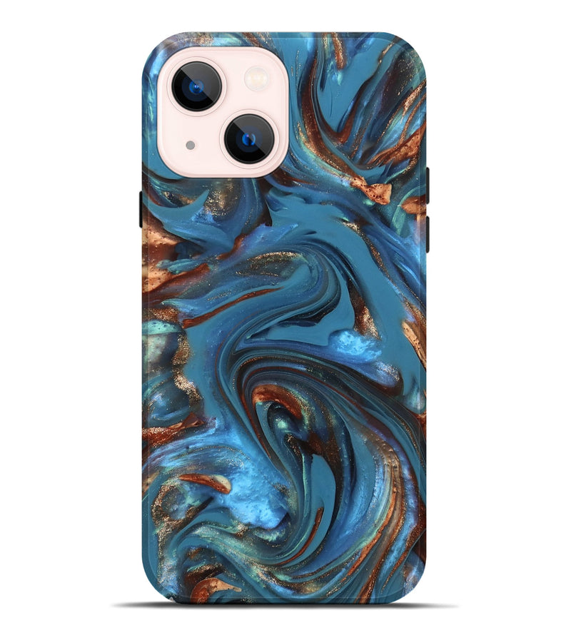 iPhone 14 Plus ResinArt Live Edge Phone Case - Tobias (Teal & Gold, 812211)