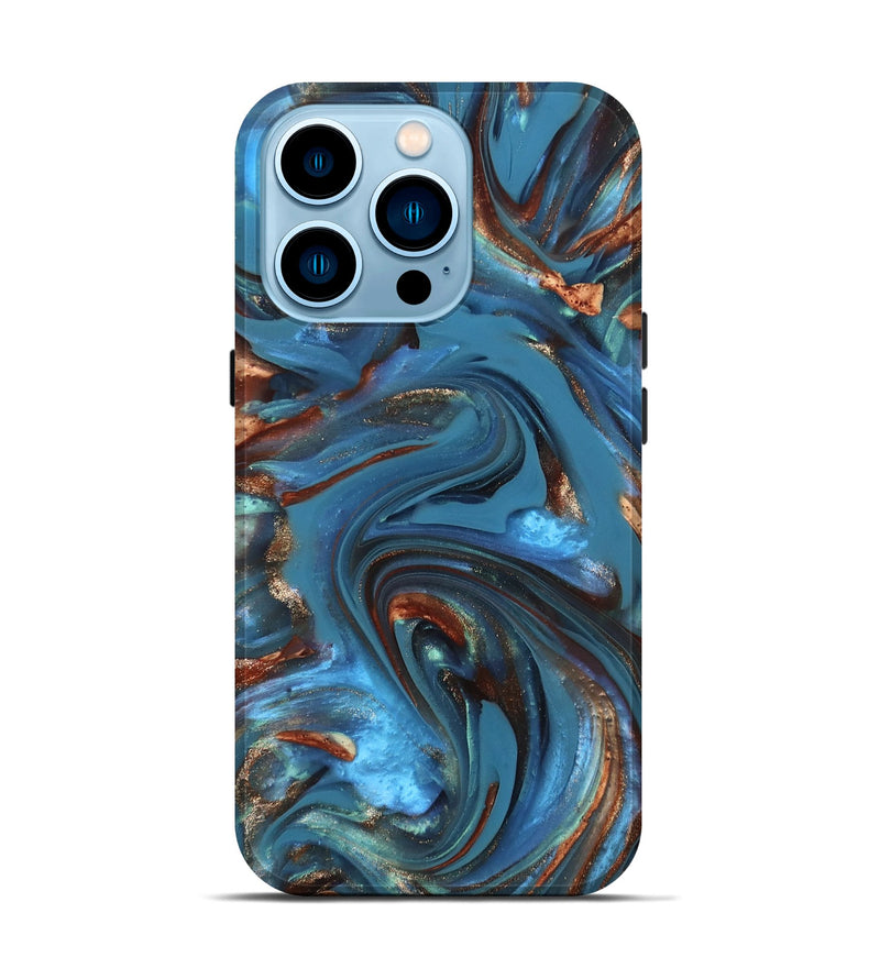 iPhone 14 Pro ResinArt Live Edge Phone Case - Tobias (Teal & Gold, 812211)