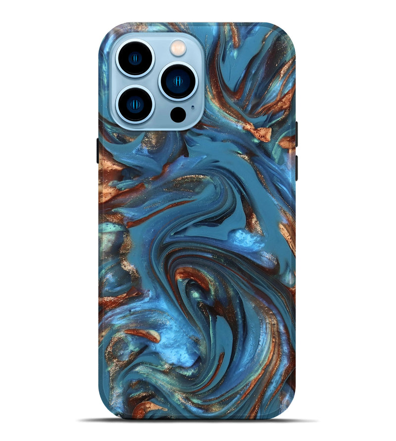 iPhone 14 Pro Max ResinArt Live Edge Phone Case - Tobias (Teal & Gold, 812211)