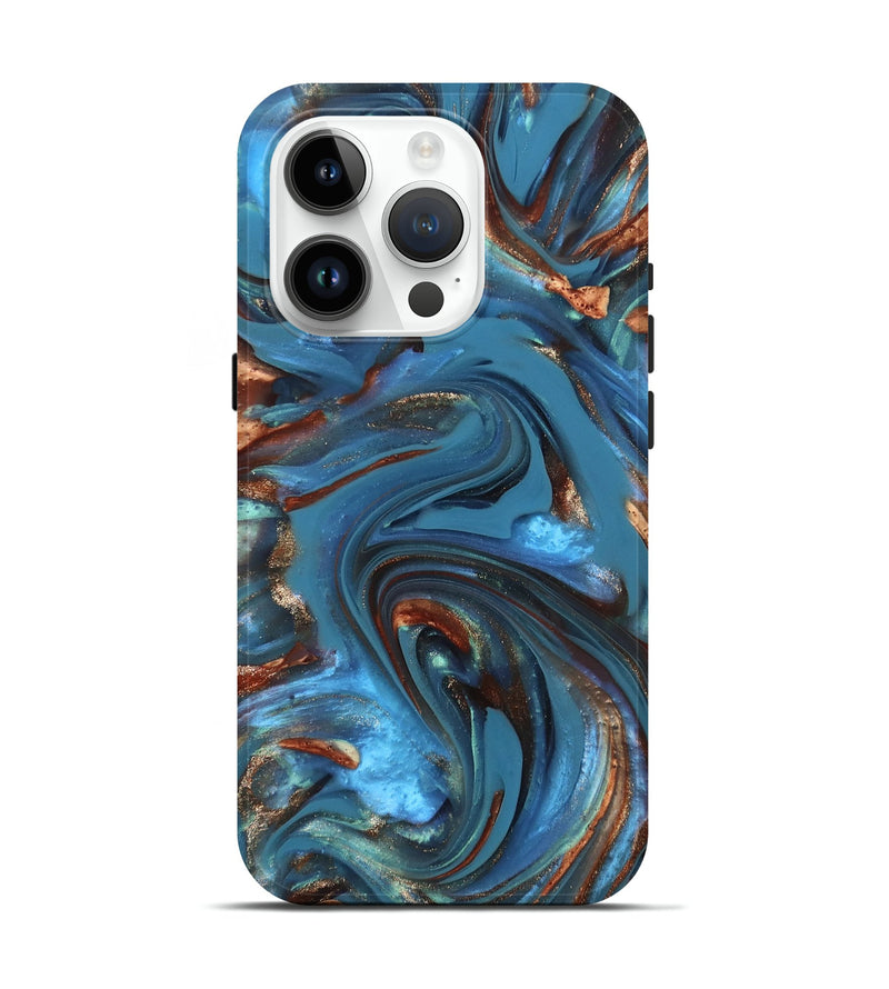 iPhone 15 Pro ResinArt Live Edge Phone Case - Tobias (Teal & Gold, 812211)