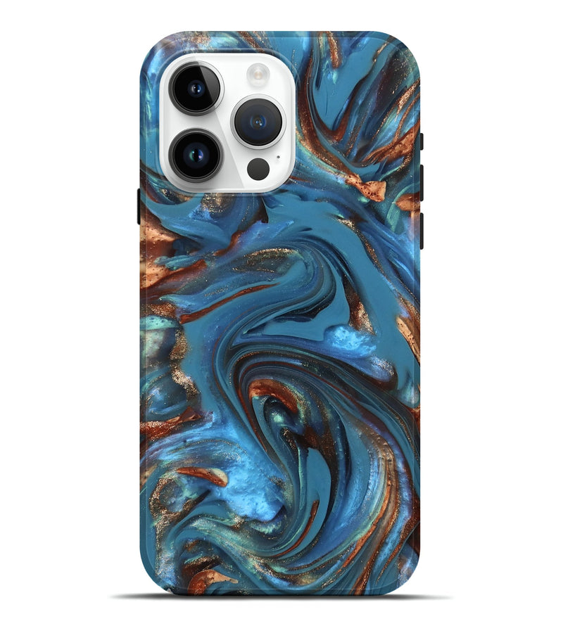 iPhone 15 Pro Max ResinArt Live Edge Phone Case - Tobias (Teal & Gold, 812211)