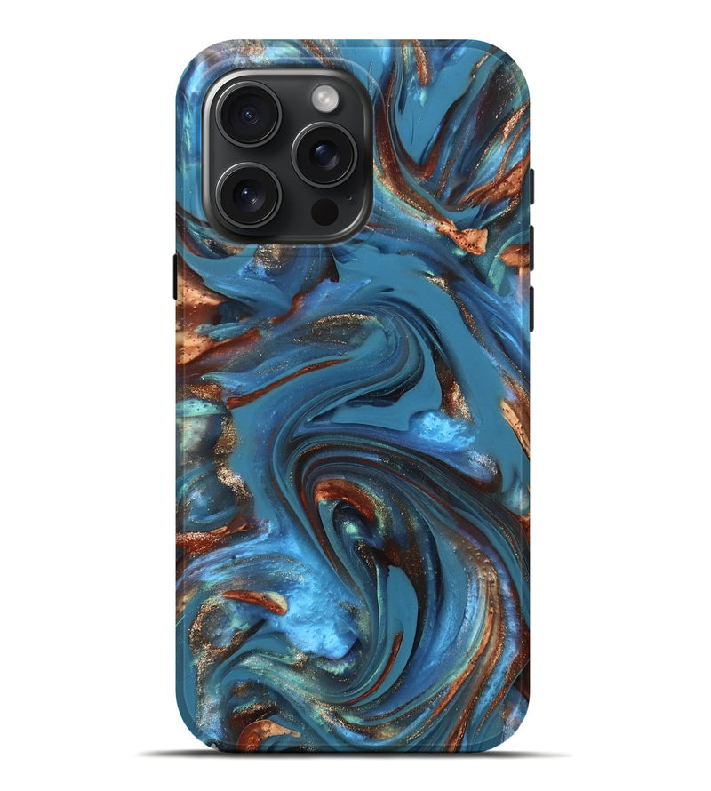 iPhone 16 Pro Max ResinArt Live Edge Phone Case - Tobias (Teal & Gold, 812211)