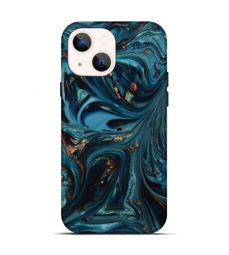 iPhone 13 ResinArt Live Edge Phone Case - Talan (Teal & Gold, 812212)