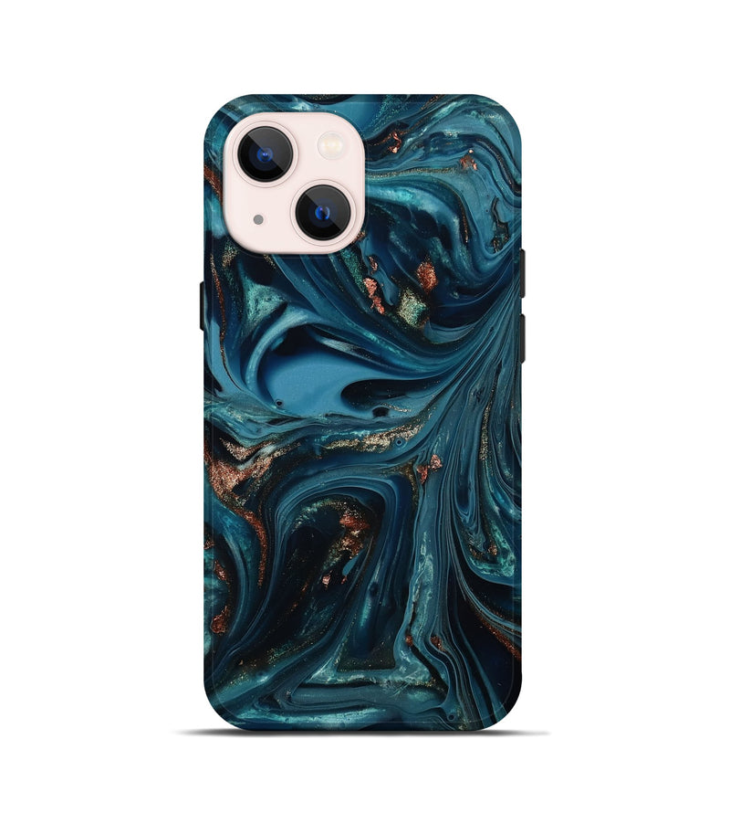 iPhone 13 mini ResinArt Live Edge Phone Case - Talan (Teal & Gold, 812212)