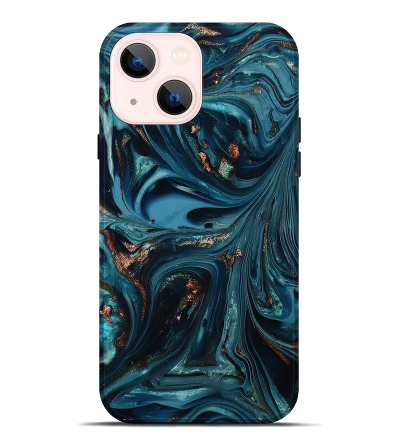 iPhone 14 Plus ResinArt Live Edge Phone Case - Talan (Teal & Gold, 812212)
