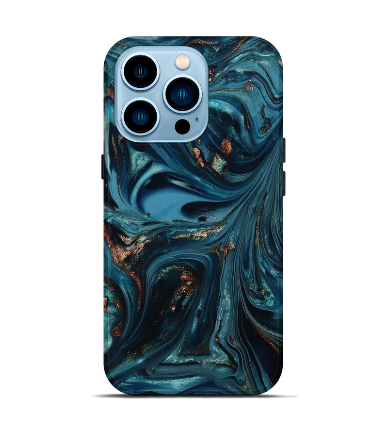 iPhone 14 Pro ResinArt Live Edge Phone Case - Talan (Teal & Gold, 812212)