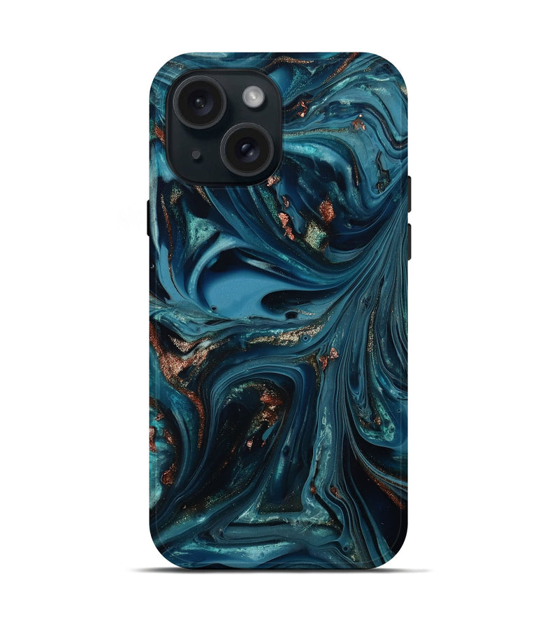 iPhone 15 ResinArt Live Edge Phone Case - Talan (Teal & Gold, 812212)