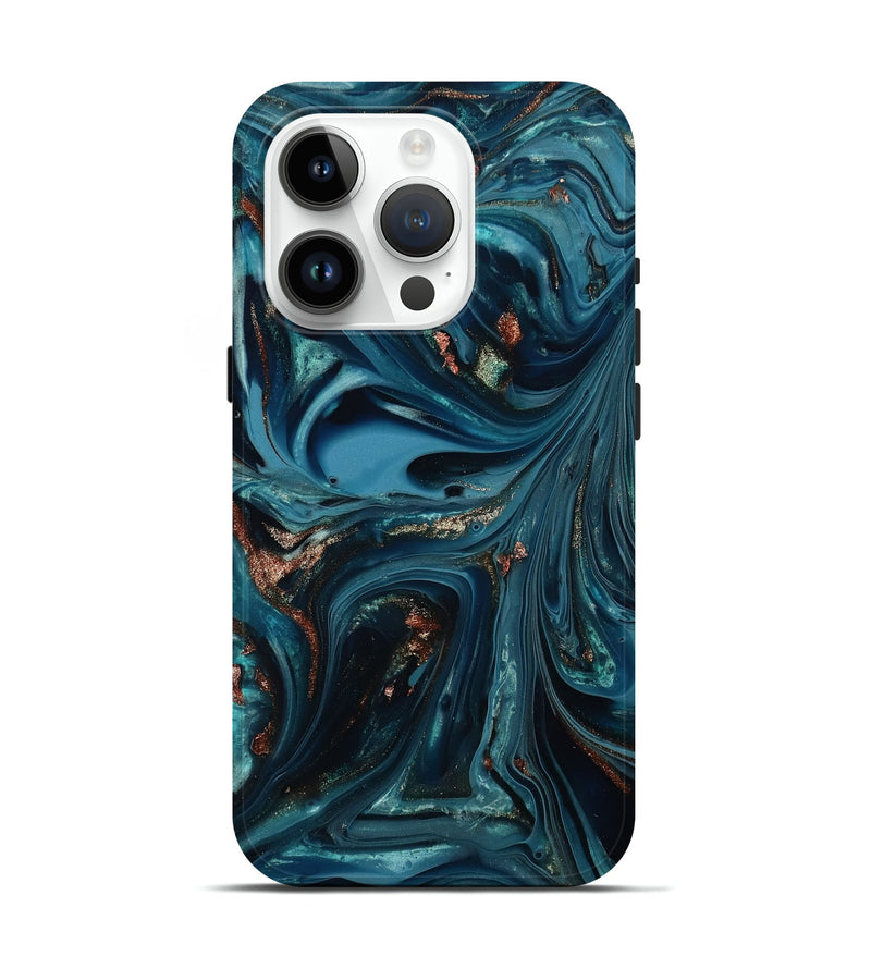 iPhone 15 Pro ResinArt Live Edge Phone Case - Talan (Teal & Gold, 812212)