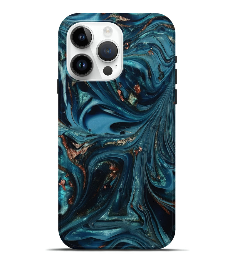 iPhone 15 Pro Max ResinArt Live Edge Phone Case - Talan (Teal & Gold, 812212)