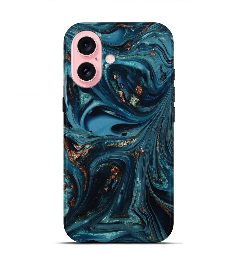 iPhone 16 ResinArt Live Edge Phone Case - Talan (Teal & Gold, 812212)