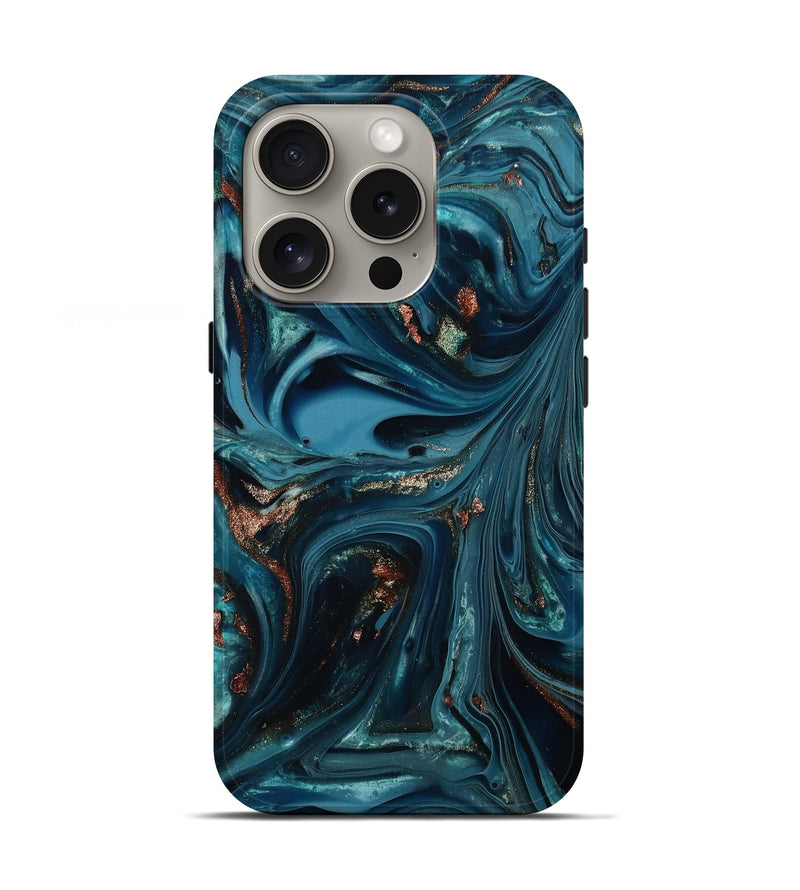 iPhone 16 Pro ResinArt Live Edge Phone Case - Talan (Teal & Gold, 812212)