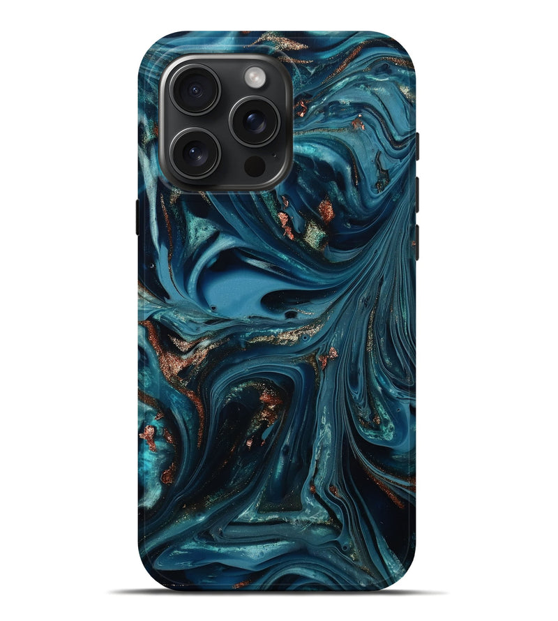 iPhone 16 Pro Max ResinArt Live Edge Phone Case - Talan (Teal & Gold, 812212)