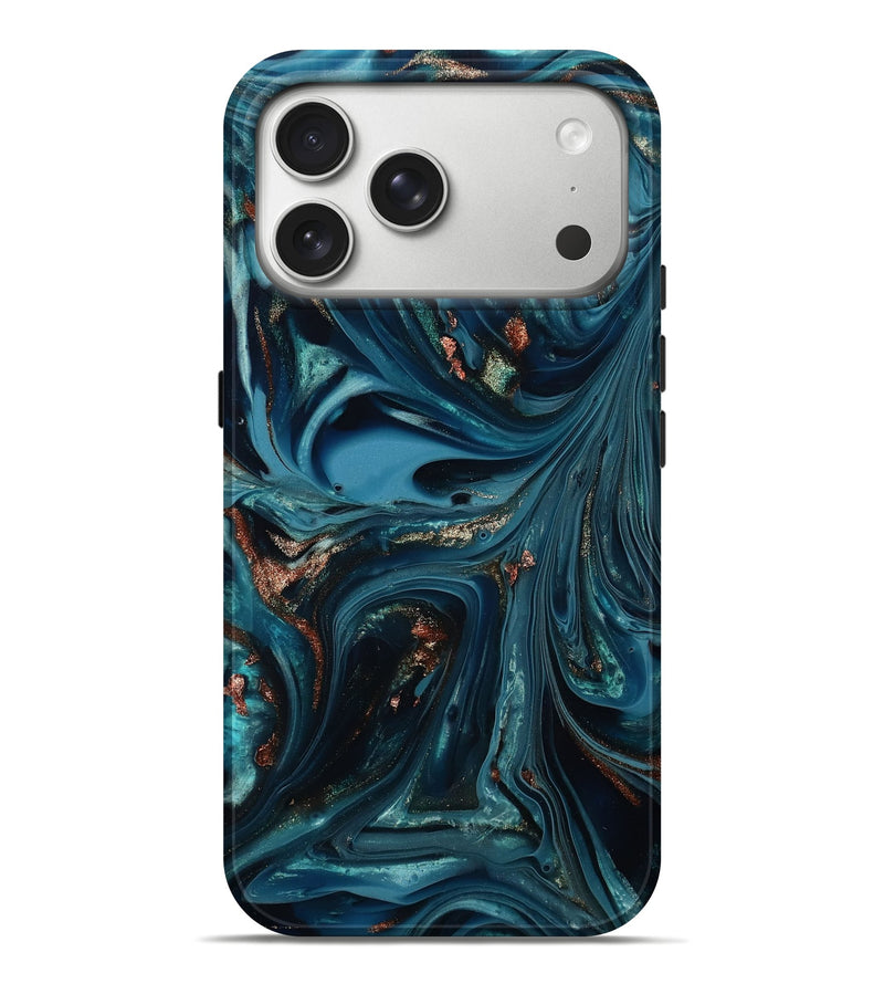 iPhone 17 Pro Max ResinArt Live Edge Phone Case - Talan (Teal & Gold, 812212)