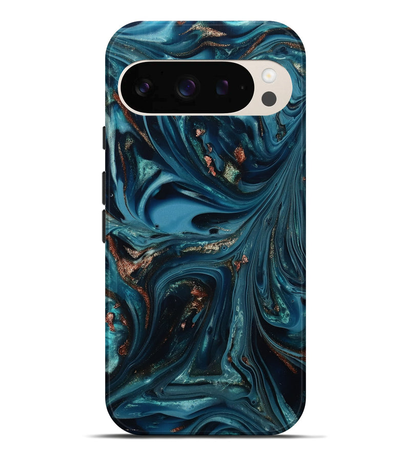 Pixel 10 Pro XL ResinArt Live Edge Phone Case - Talan (Teal & Gold, 812212)