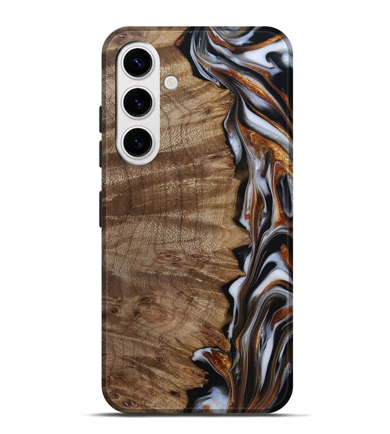 Galaxy S25 Plus Wood Live Edge Phone Case - Mikala (Black & White, 812213)