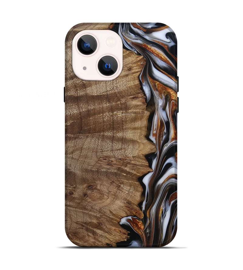 iPhone 13 Wood Live Edge Phone Case - Mikala (Black & White, 812213)