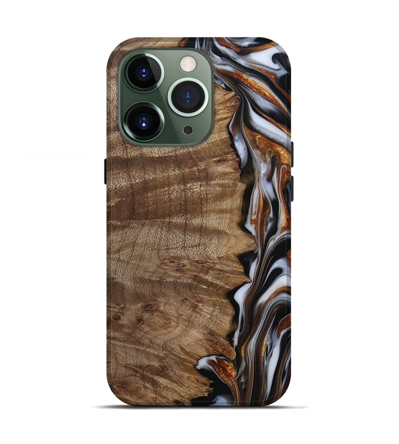 iPhone 13 Pro Wood Live Edge Phone Case - Mikala (Black & White, 812213)