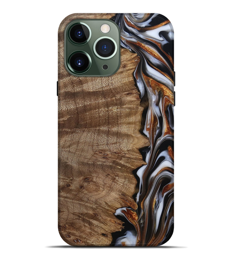 iPhone 13 Pro Max Wood Live Edge Phone Case - Mikala (Black & White, 812213)