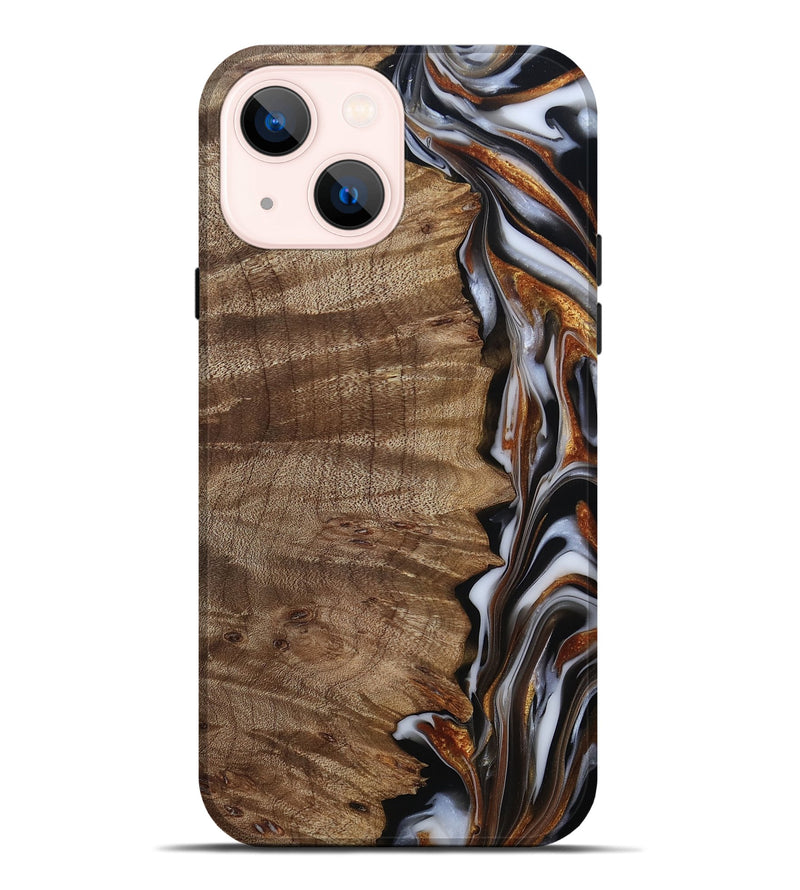 iPhone 14 Plus Wood Live Edge Phone Case - Mikala (Black & White, 812213)