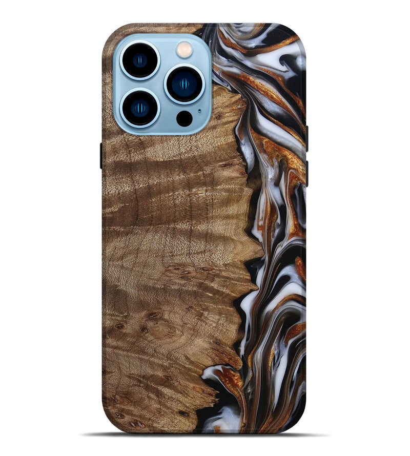 iPhone 14 Pro Max Wood Live Edge Phone Case - Mikala (Black & White, 812213)
