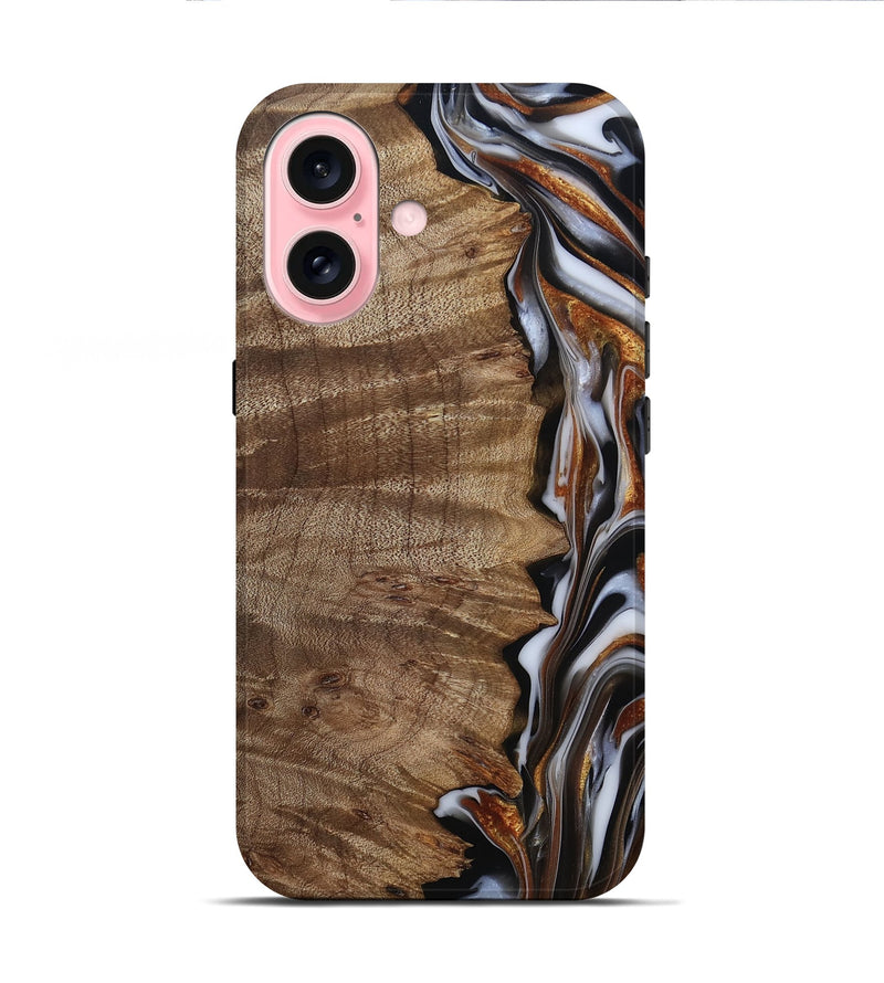 iPhone 16 Wood Live Edge Phone Case - Mikala (Black & White, 812213)