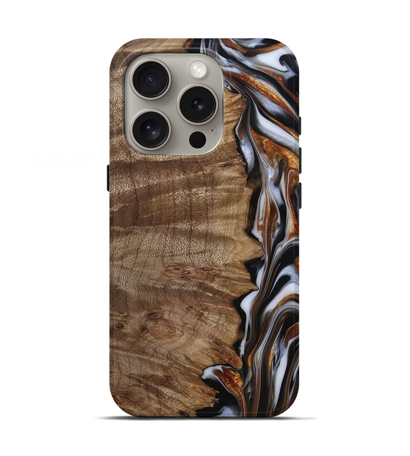 iPhone 16 Pro Wood Live Edge Phone Case - Mikala (Black & White, 812213)