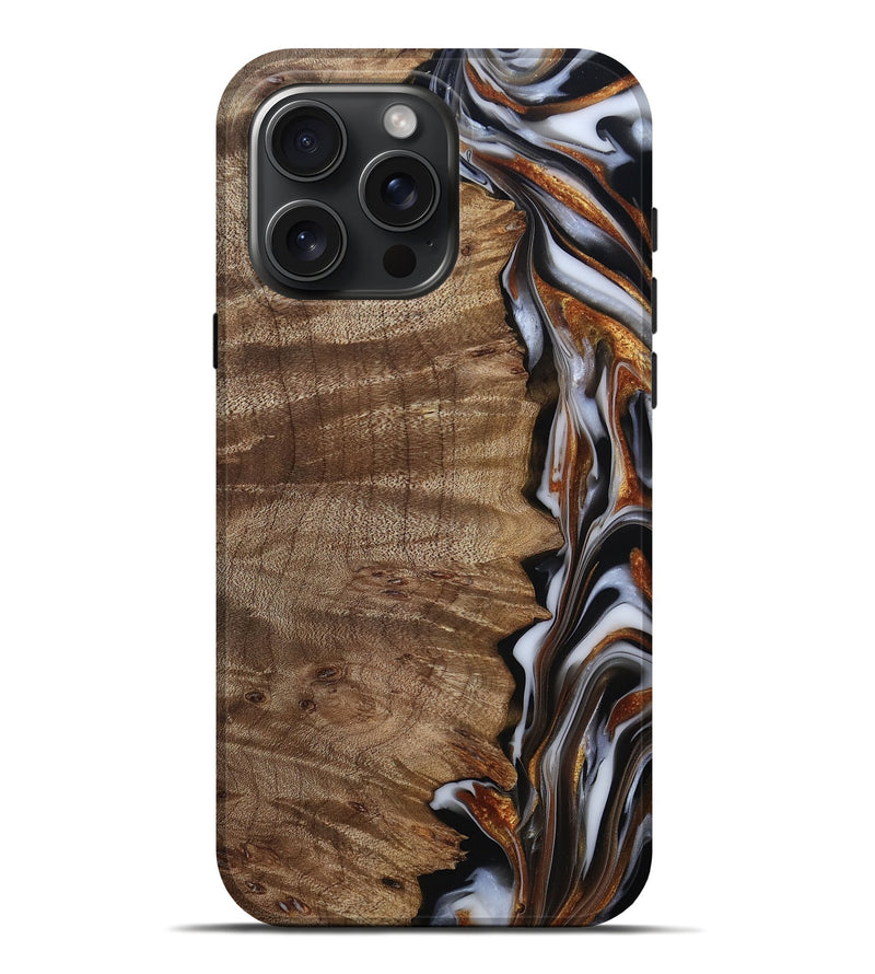 iPhone 16 Pro Max Wood Live Edge Phone Case - Mikala (Black & White, 812213)