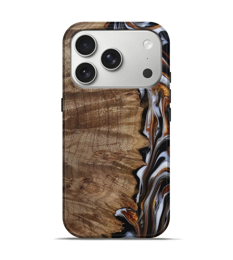 iPhone 17 Pro Wood Live Edge Phone Case - Mikala (Black & White, 812213)