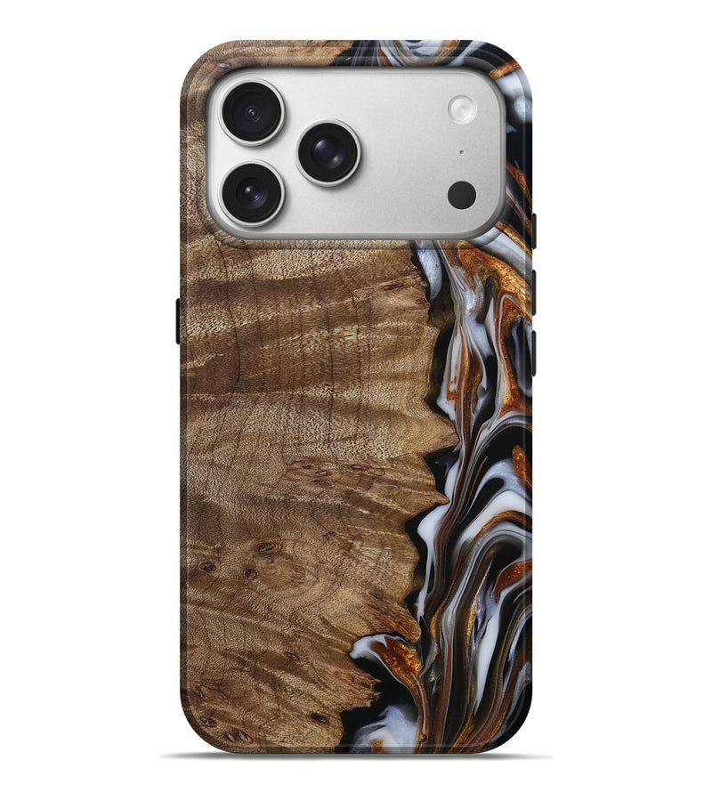 iPhone 17 Pro Max Wood Live Edge Phone Case - Mikala (Black & White, 812213)
