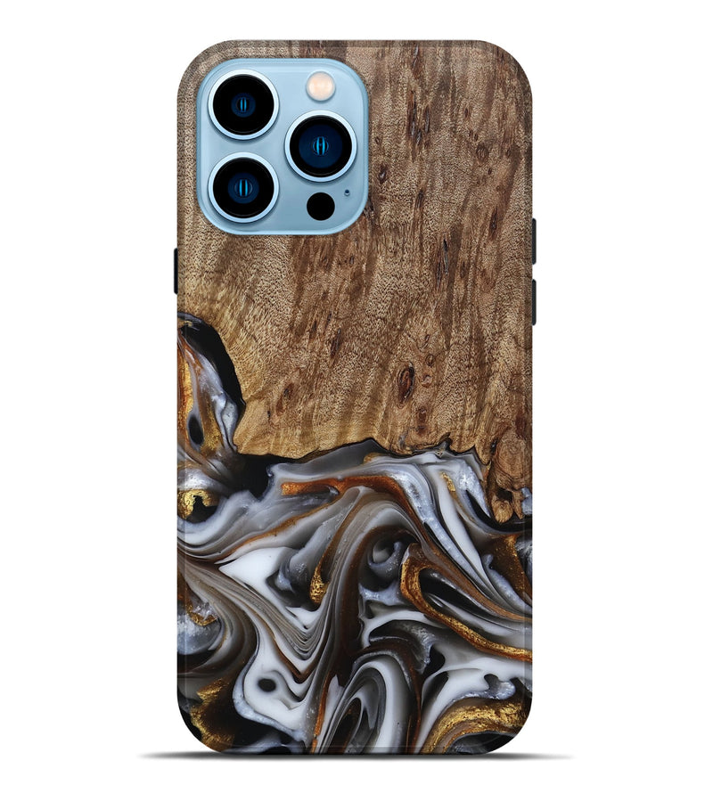 iPhone 14 Pro Max Wood Live Edge Phone Case - Early (Black & White, 812214)