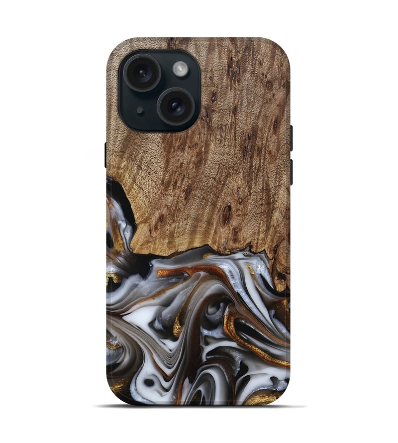 iPhone 15 Wood Live Edge Phone Case - Early (Black & White, 812214)