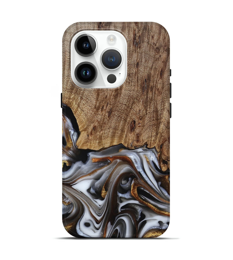 iPhone 15 Pro Wood Live Edge Phone Case - Early (Black & White, 812214)