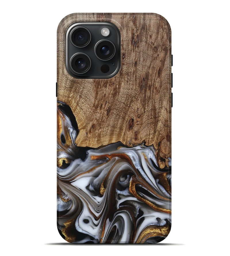iPhone 16 Pro Max Wood Live Edge Phone Case - Early (Black & White, 812214)