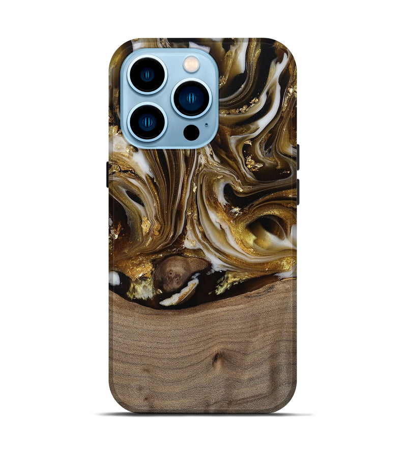 iPhone 14 Pro Wood Live Edge Phone Case - Mayme (Black & White, 812215)