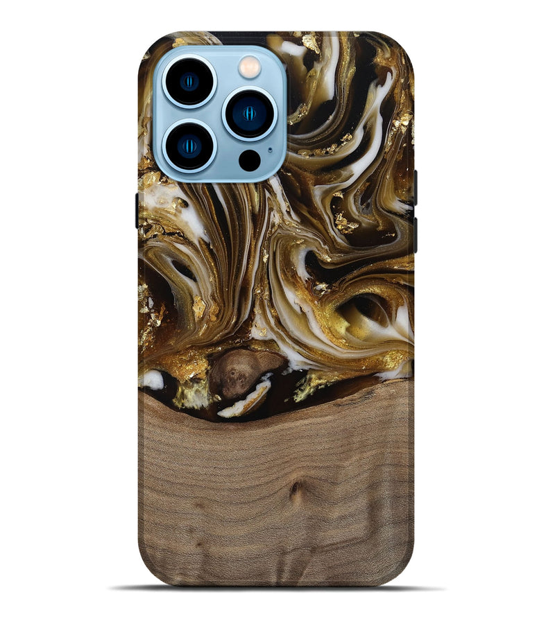 iPhone 14 Pro Max Wood Live Edge Phone Case - Mayme (Black & White, 812215)