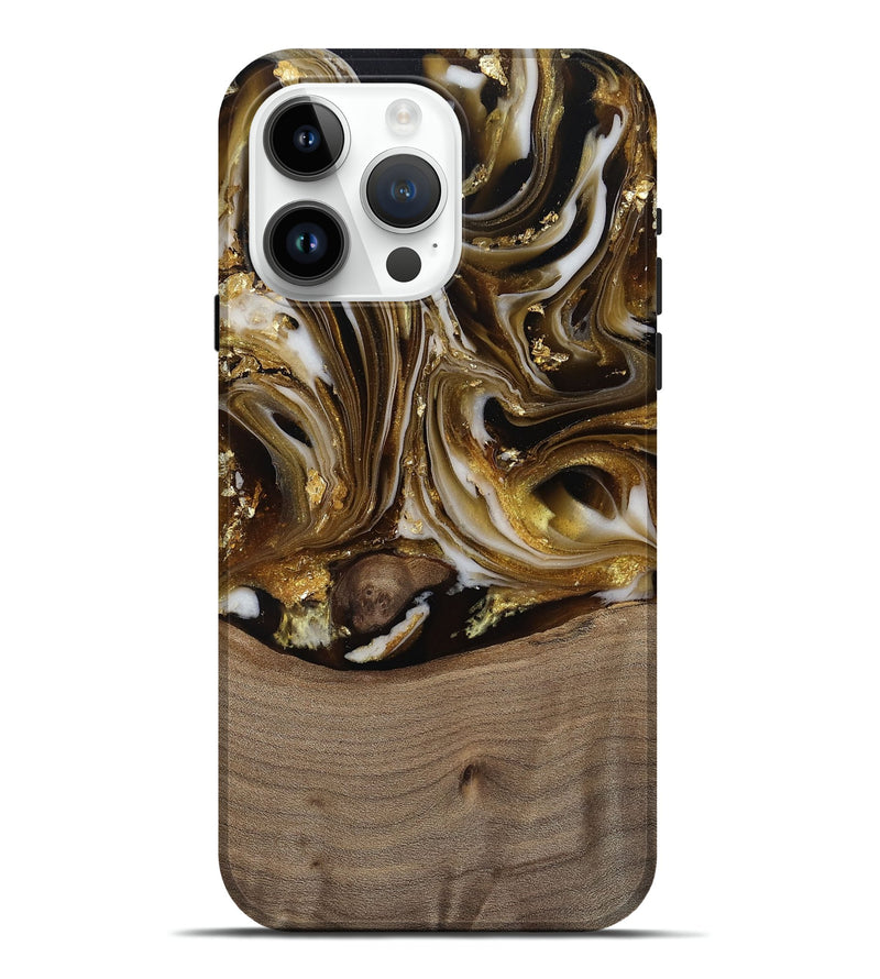 iPhone 15 Pro Max Wood Live Edge Phone Case - Mayme (Black & White, 812215)