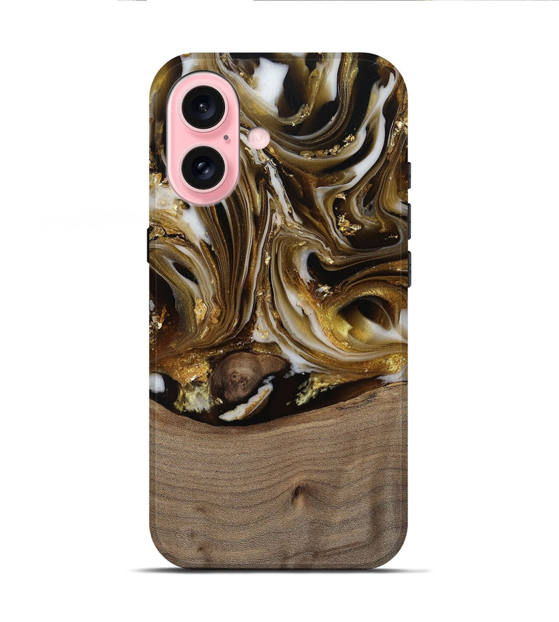 iPhone 16 Wood Live Edge Phone Case - Mayme (Black & White, 812215)