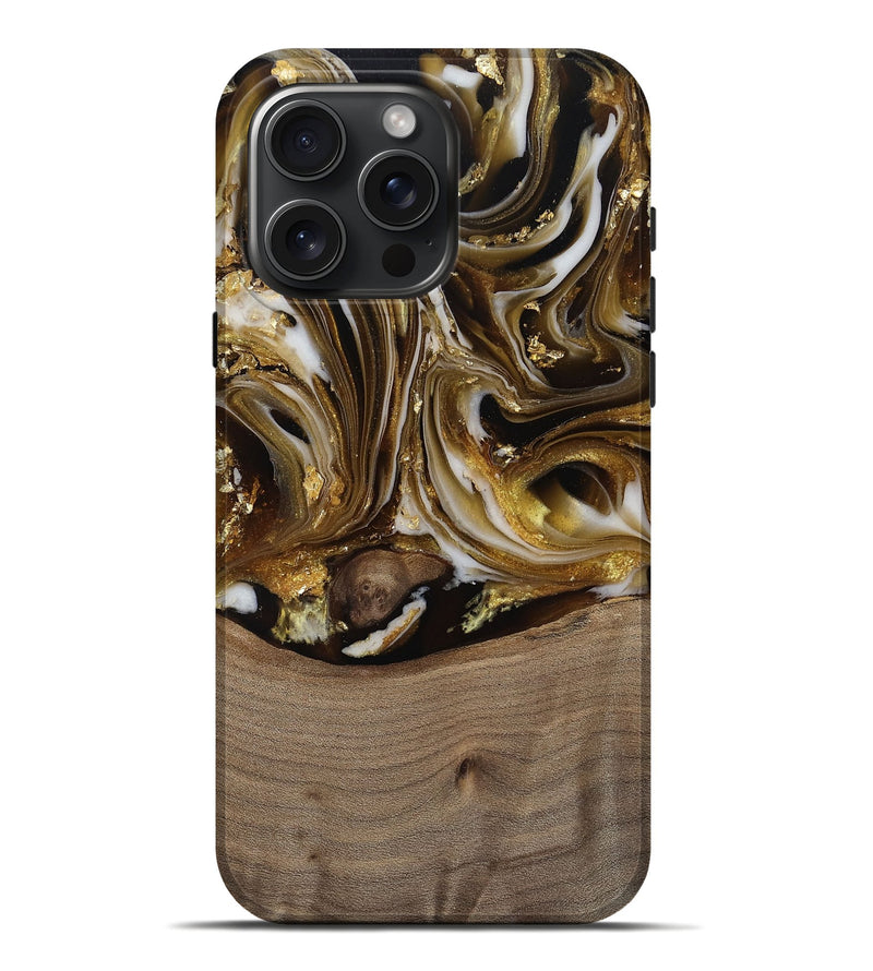 iPhone 16 Pro Max Wood Live Edge Phone Case - Mayme (Black & White, 812215)