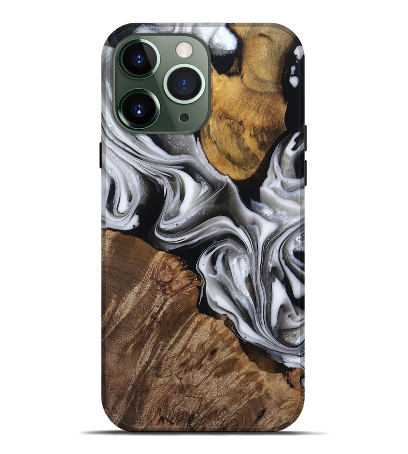 iPhone 13 Pro Max Wood Live Edge Phone Case - Seamus (Black & White, 812217)