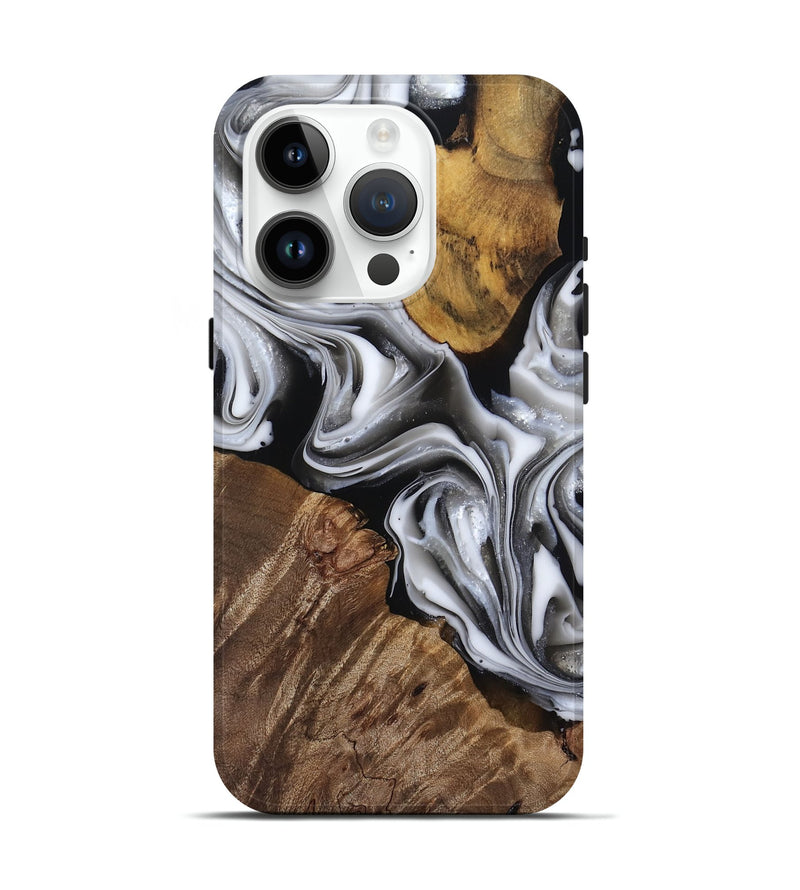 iPhone 15 Pro Wood Live Edge Phone Case - Seamus (Black & White, 812217)