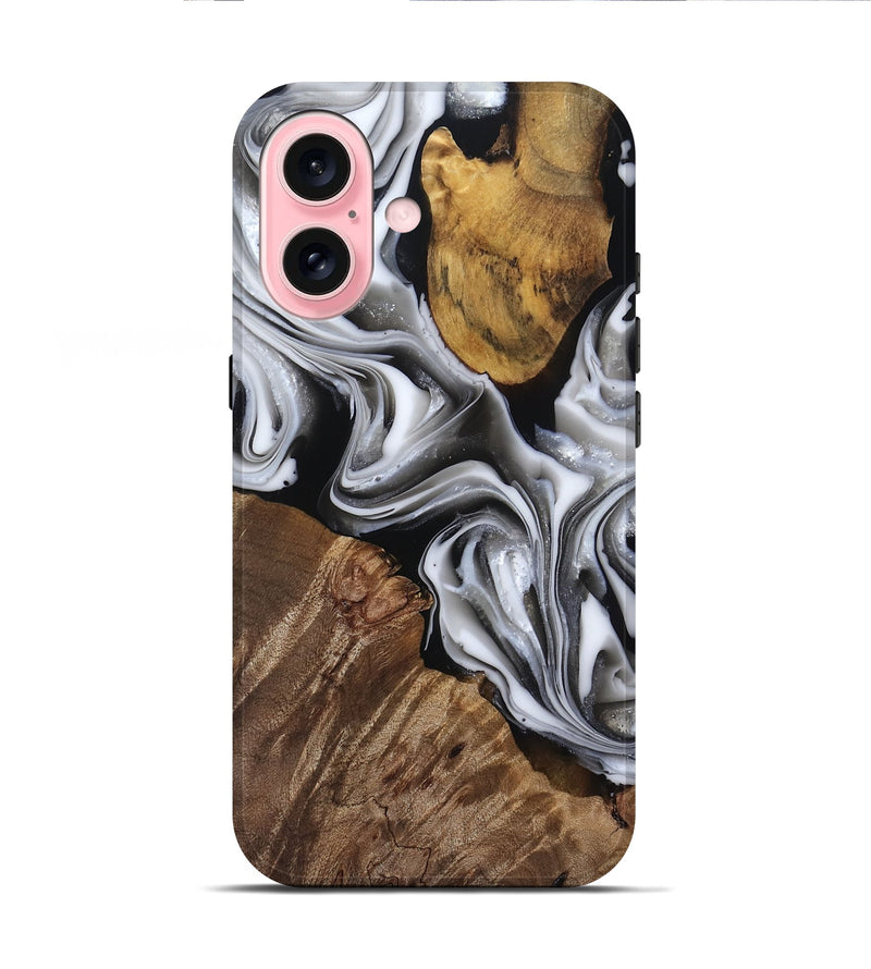iPhone 16 Wood Live Edge Phone Case - Seamus (Black & White, 812217)