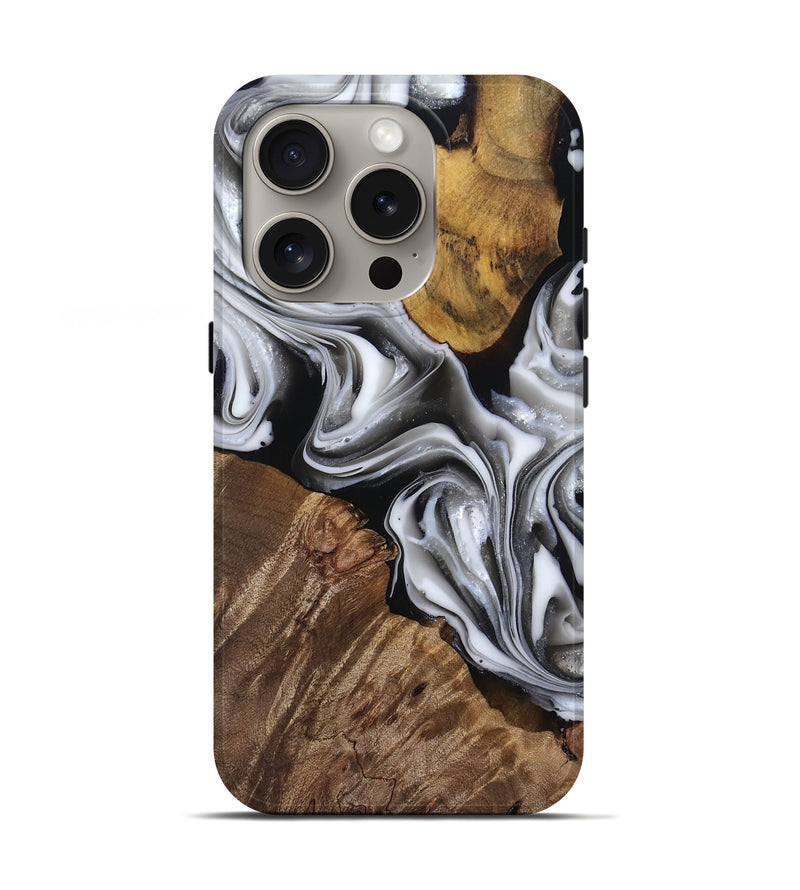 iPhone 16 Pro Wood Live Edge Phone Case - Seamus (Black & White, 812217)