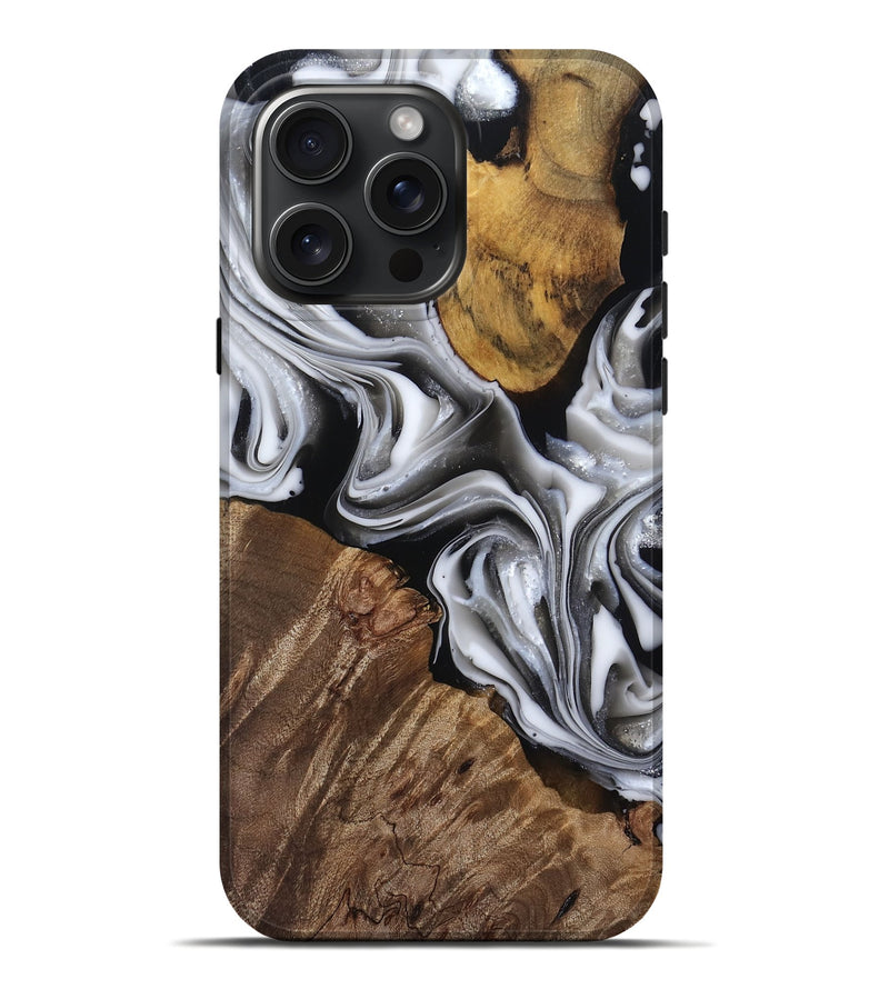 iPhone 16 Pro Max Wood Live Edge Phone Case - Seamus (Black & White, 812217)