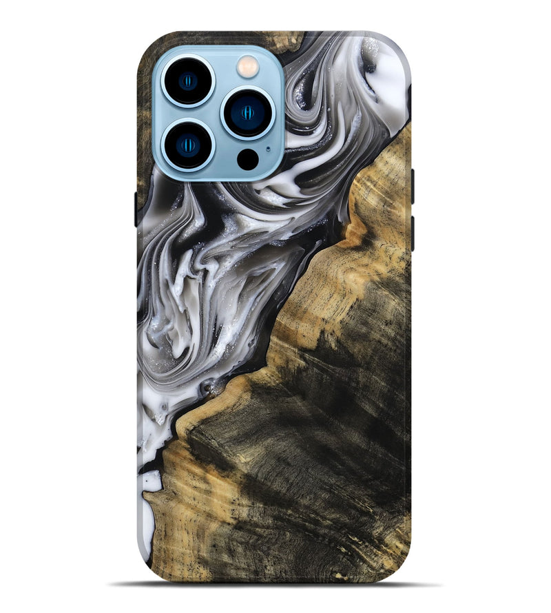 iPhone 14 Pro Max Wood Live Edge Phone Case - Maudie (Black & White, 812219)