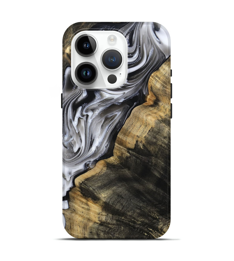 iPhone 15 Pro Wood Live Edge Phone Case - Maudie (Black & White, 812219)