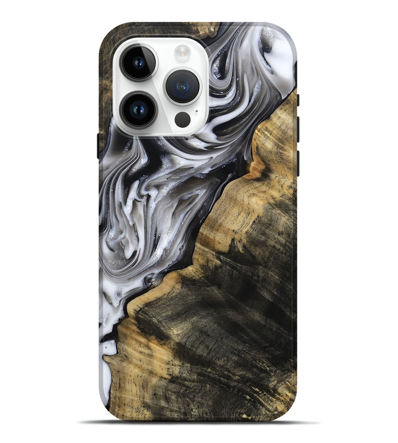 iPhone 15 Pro Max Wood Live Edge Phone Case - Maudie (Black & White, 812219)