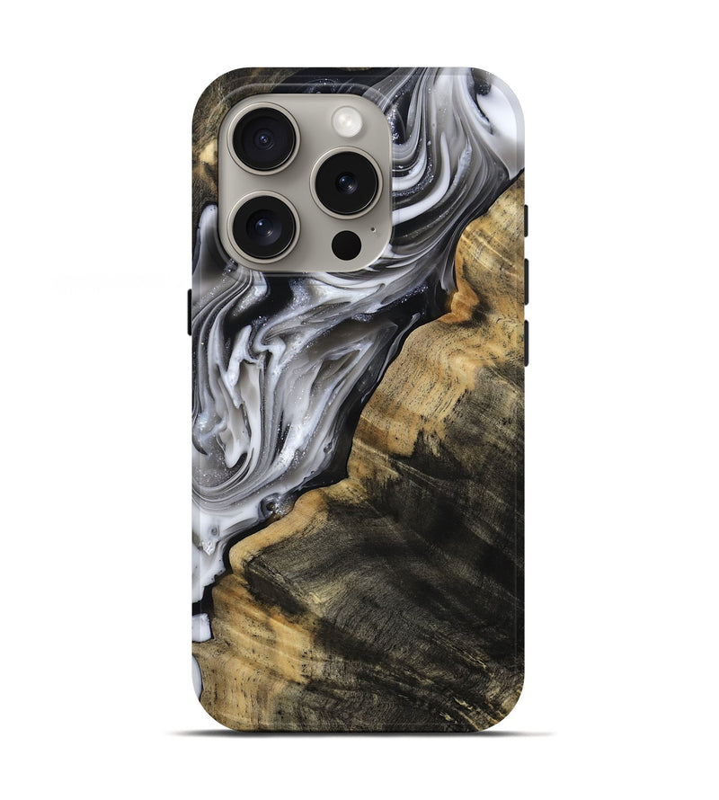 iPhone 16 Pro Wood Live Edge Phone Case - Maudie (Black & White, 812219)