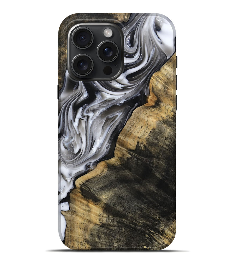 iPhone 16 Pro Max Wood Live Edge Phone Case - Maudie (Black & White, 812219)
