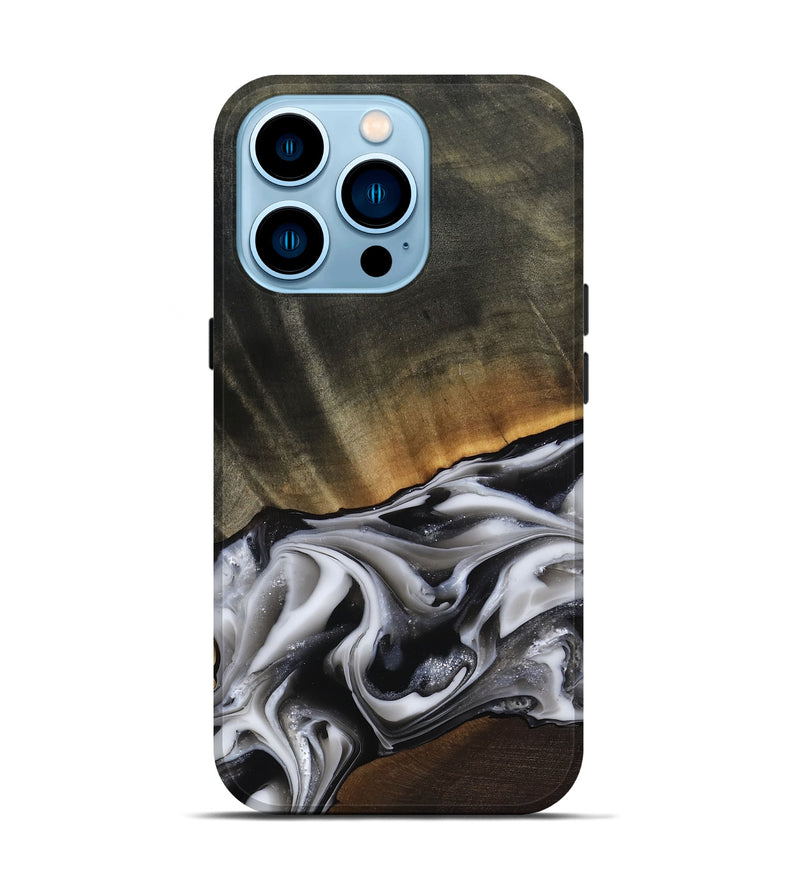 iPhone 14 Pro Wood Live Edge Phone Case - Kylah (Black & White, 812220)