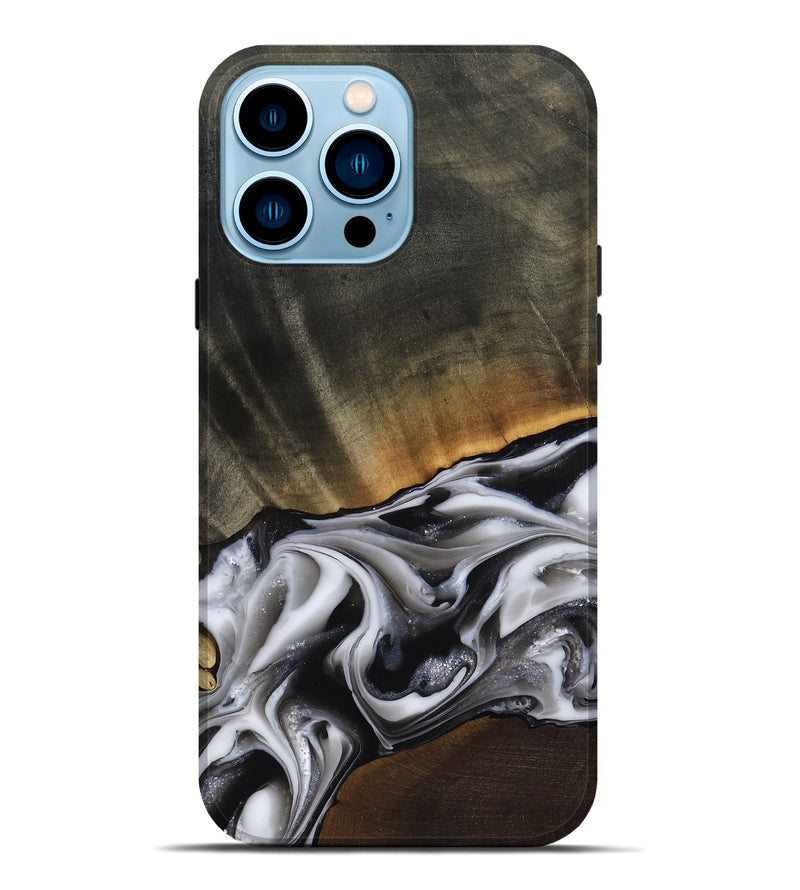 iPhone 14 Pro Max Wood Live Edge Phone Case - Kylah (Black & White, 812220)
